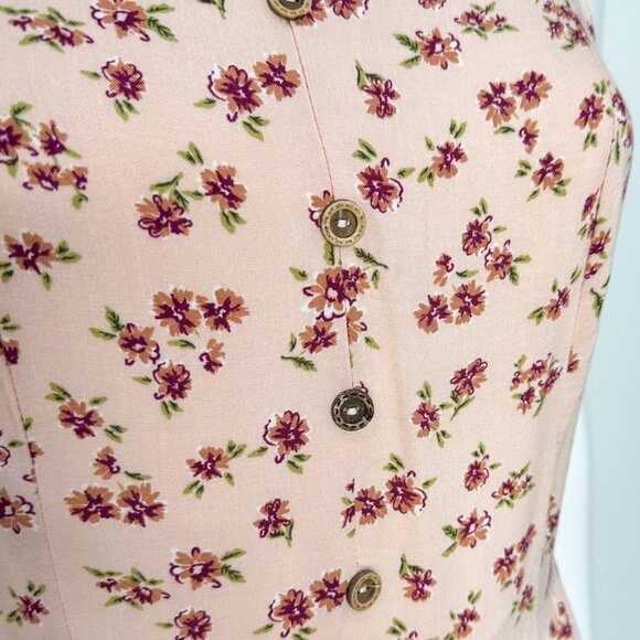 Altar’d State Faux Button Front Tiered Basque Waist Floral Print Mini Dress Pink - Picture 6 of 16